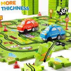 Beby Buty puzzle track car set encourages indoor or outdoor play.