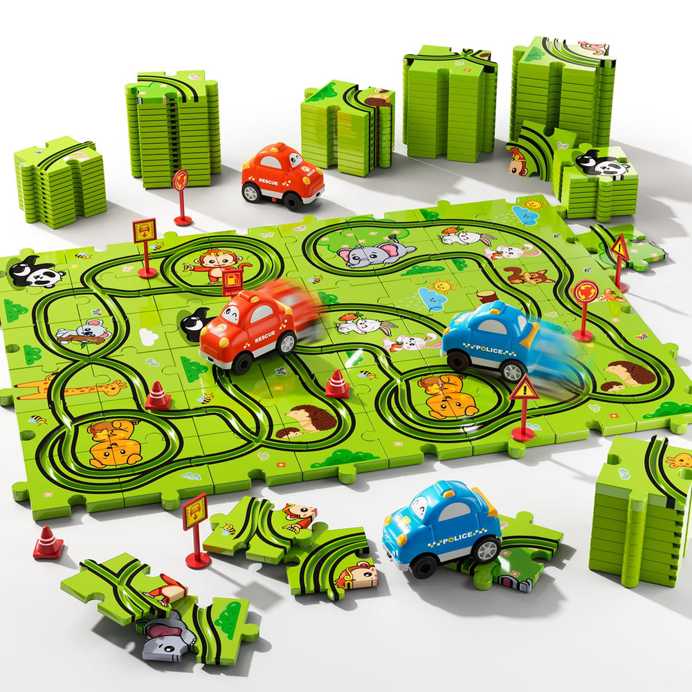 Beby Buty puzzle track car set makes a great gift for ages 3-6.