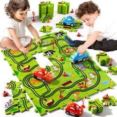 Beby Buty puzzle track car set pieces enable open-ended racetrack creativity.