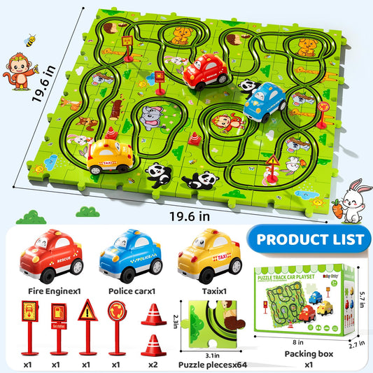 Beby Buty three cars glide along the winding track for imaginative racing