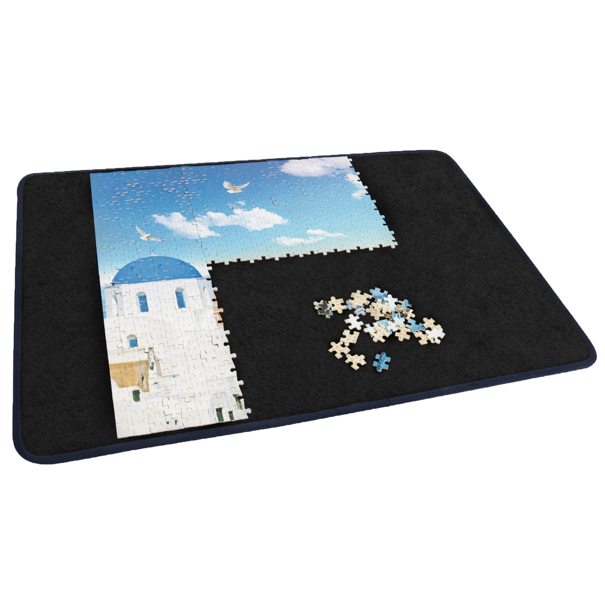 Becko US puzzle board blue-black front view with non-slip surface for steady assembling.