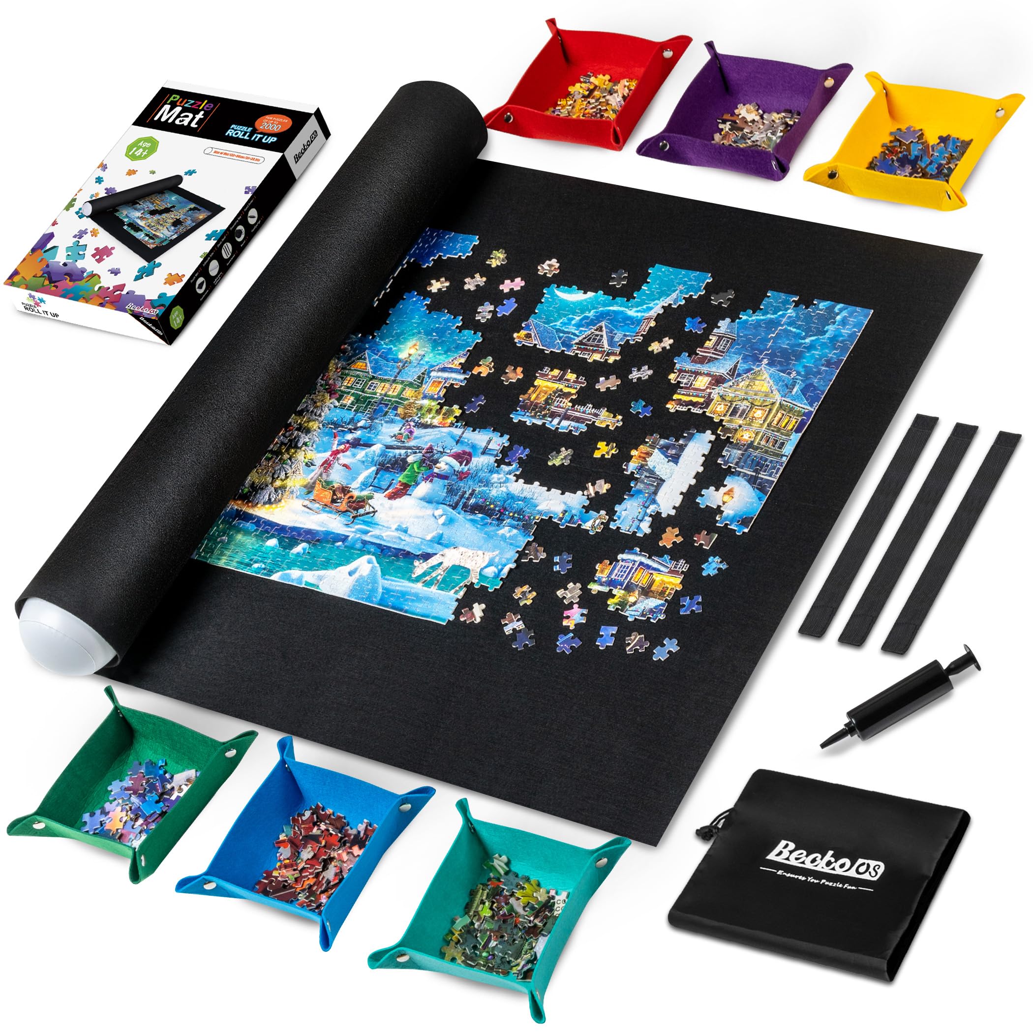 Becko US puzzle mat roll-up with six trays for organized play