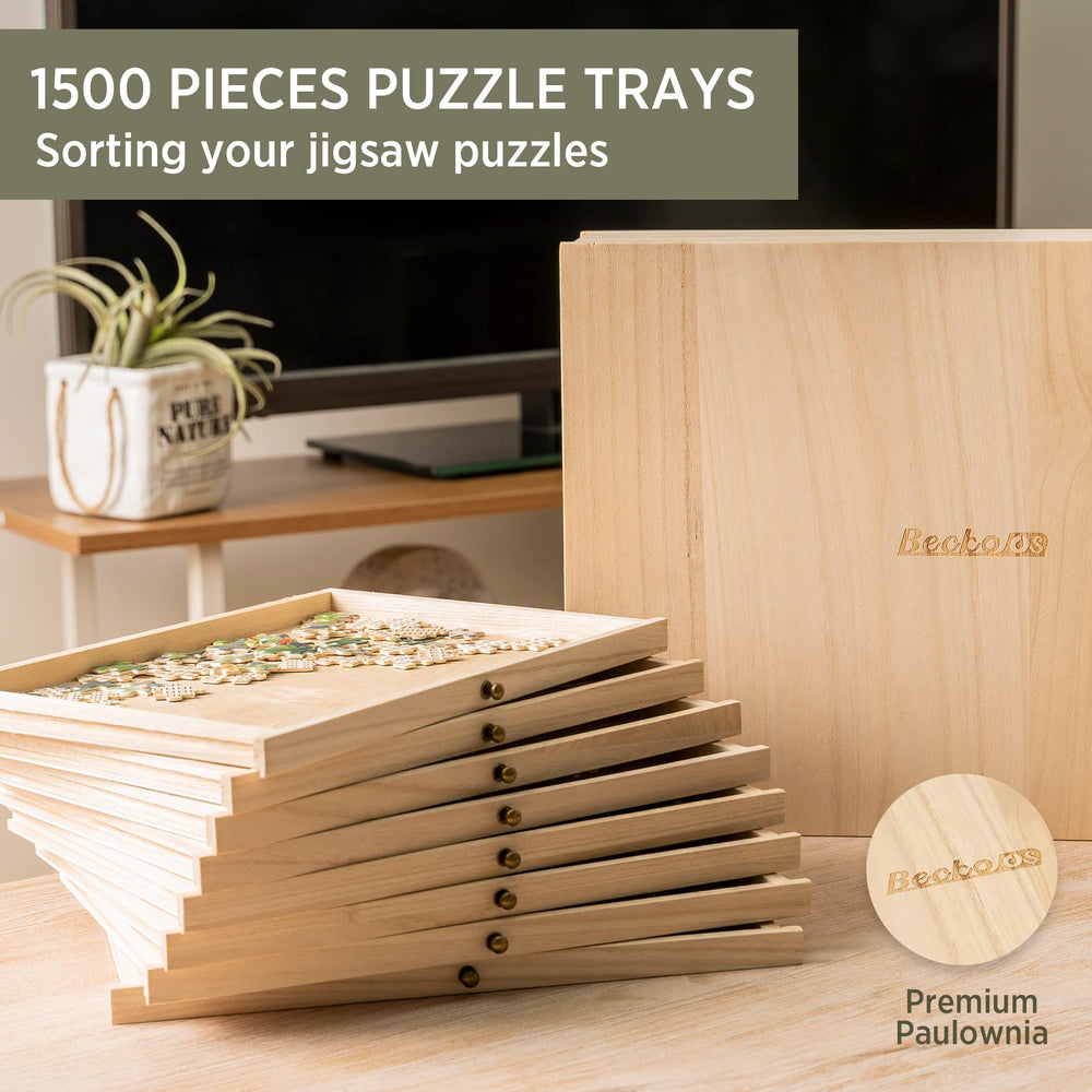 Becko US puzzle piece organization in wooden trays for faster assembly