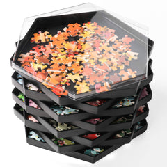 Becko US stackable puzzle trays with eight black trays and lids for easy sorting.