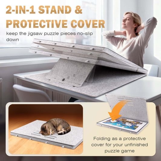Becko US puzzle board shown in compact storage mode under a sofa