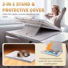 Becko US puzzle board shown in compact storage mode under a sofa