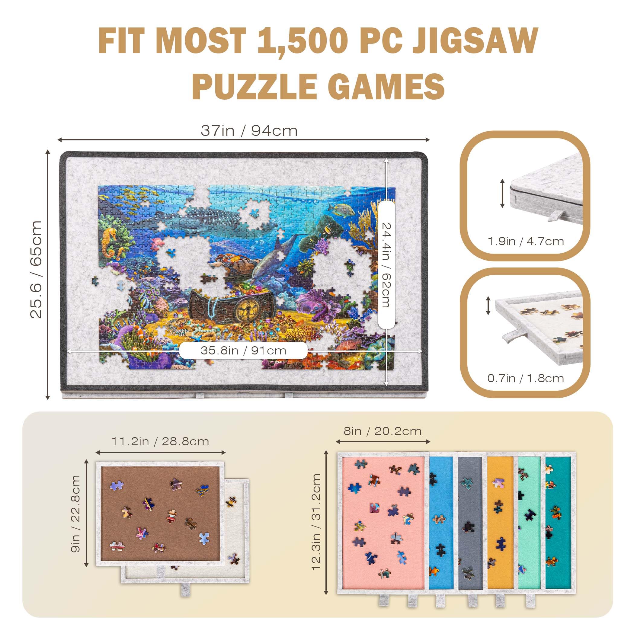 Becko US tilting puzzle board highlighting the 91 by 62 cm usable area