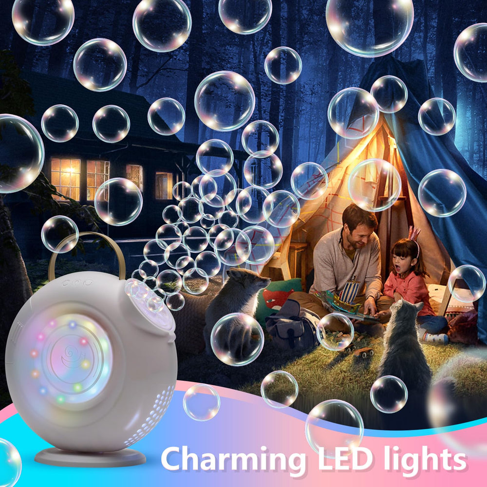 BEDAIL Bubble Machine with LED lights creating ambient glow for outdoor events