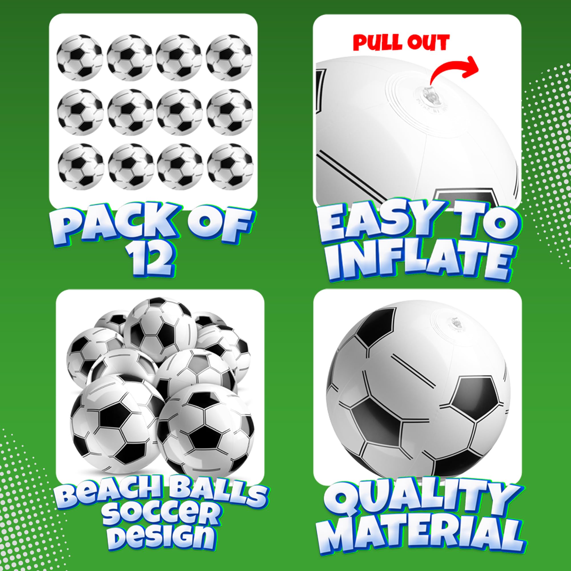 Bedwina 16-inch inflatable soccer ball with easy valve, quick inflation for carefree play.