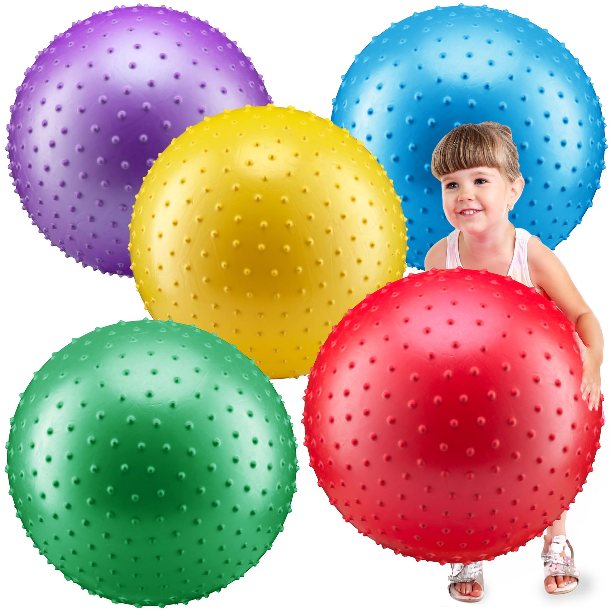 Bedwina yellow 18 inch knobby sensory ball for safe indoor play and easy grip.