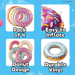 Bedwina inflatable donut pool float in blue with sprinkles, ideal for kids ages 2-6.