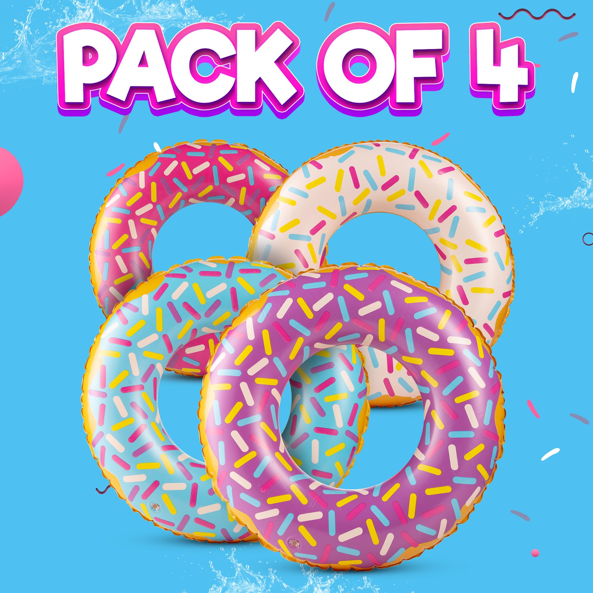 Bedwina inflatable donut pool float in pink with sprinkles, adds festive charm to pool parties.