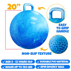 Bedwina hopper ball handle close-up showing easy grip during bouncing.
