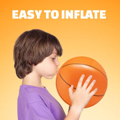 Bedwina inflatable basketball close-up vinyl shows bright orange with black stripes.