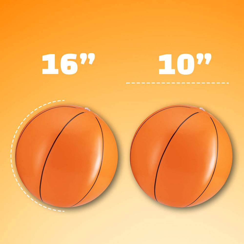 Bedwina inflatable basketball in pool water, stays aloft for hours of play.