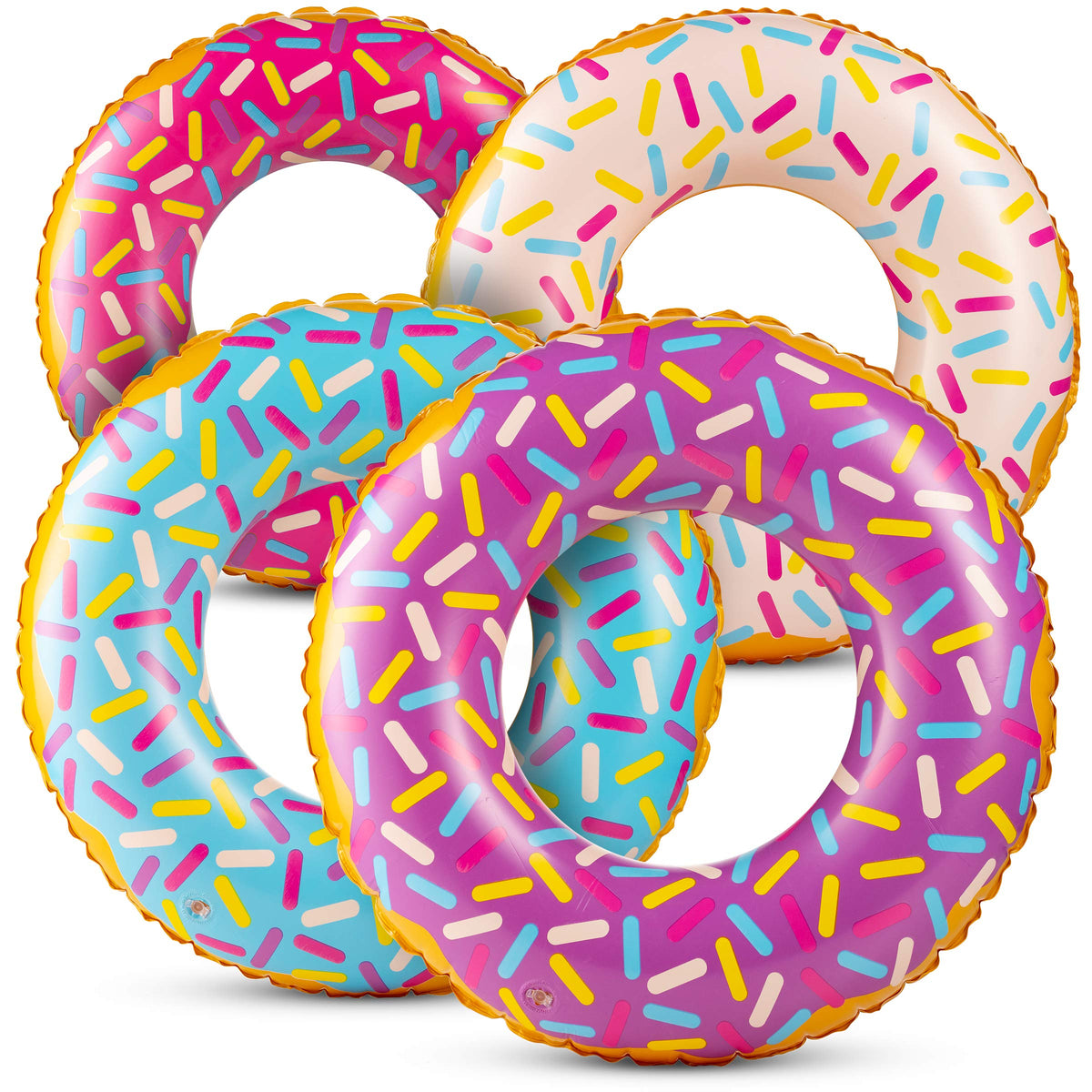 Bedwina inflatable donut pool float in blue with sprinkles, ideal for kids ages 2-6.