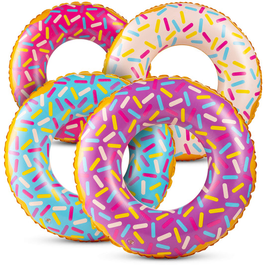 Bedwina inflatable donut pool float in blue with sprinkles, ideal for kids ages 2-6.