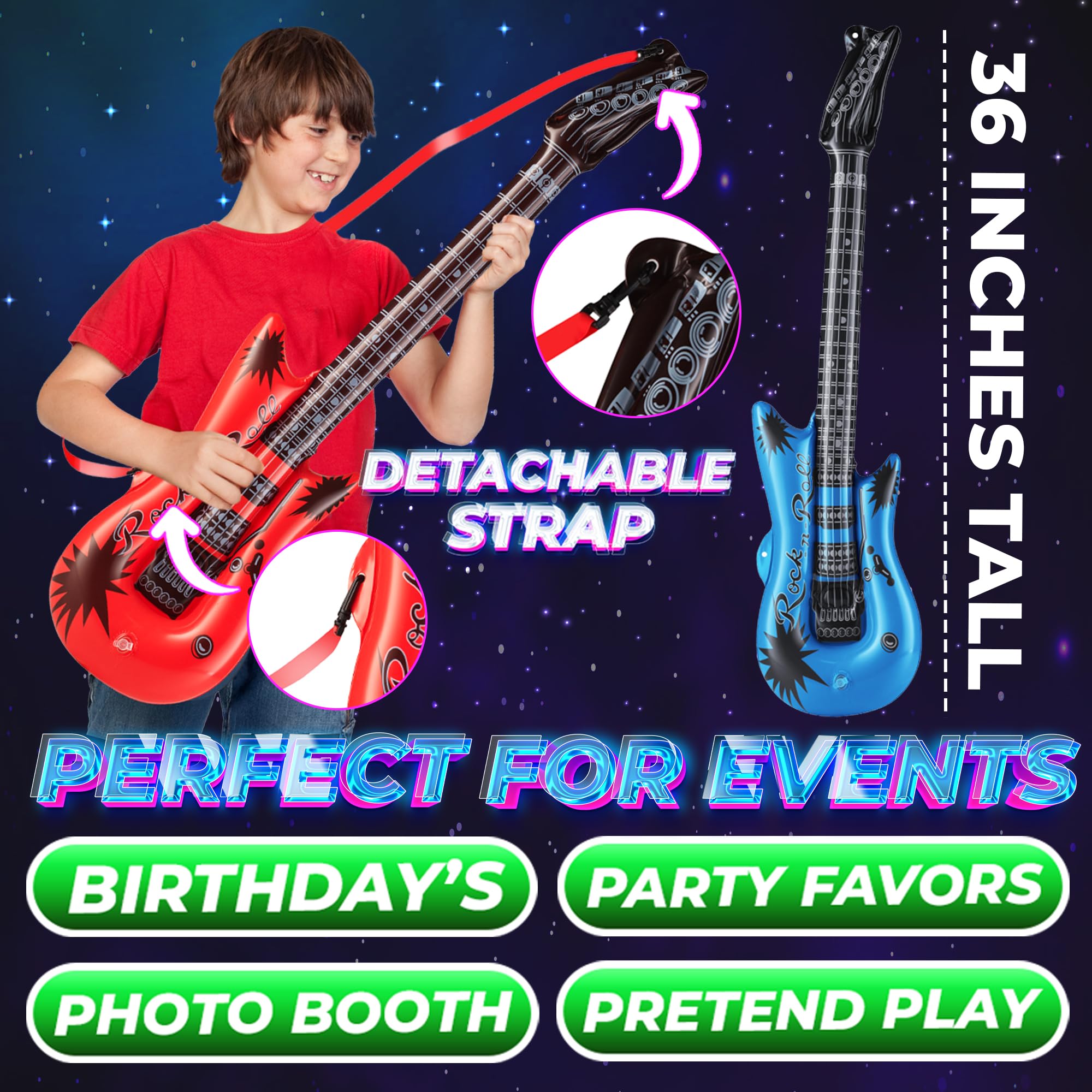 Bedwina inflatable guitar neon pink adds fun vibe to birthday parties