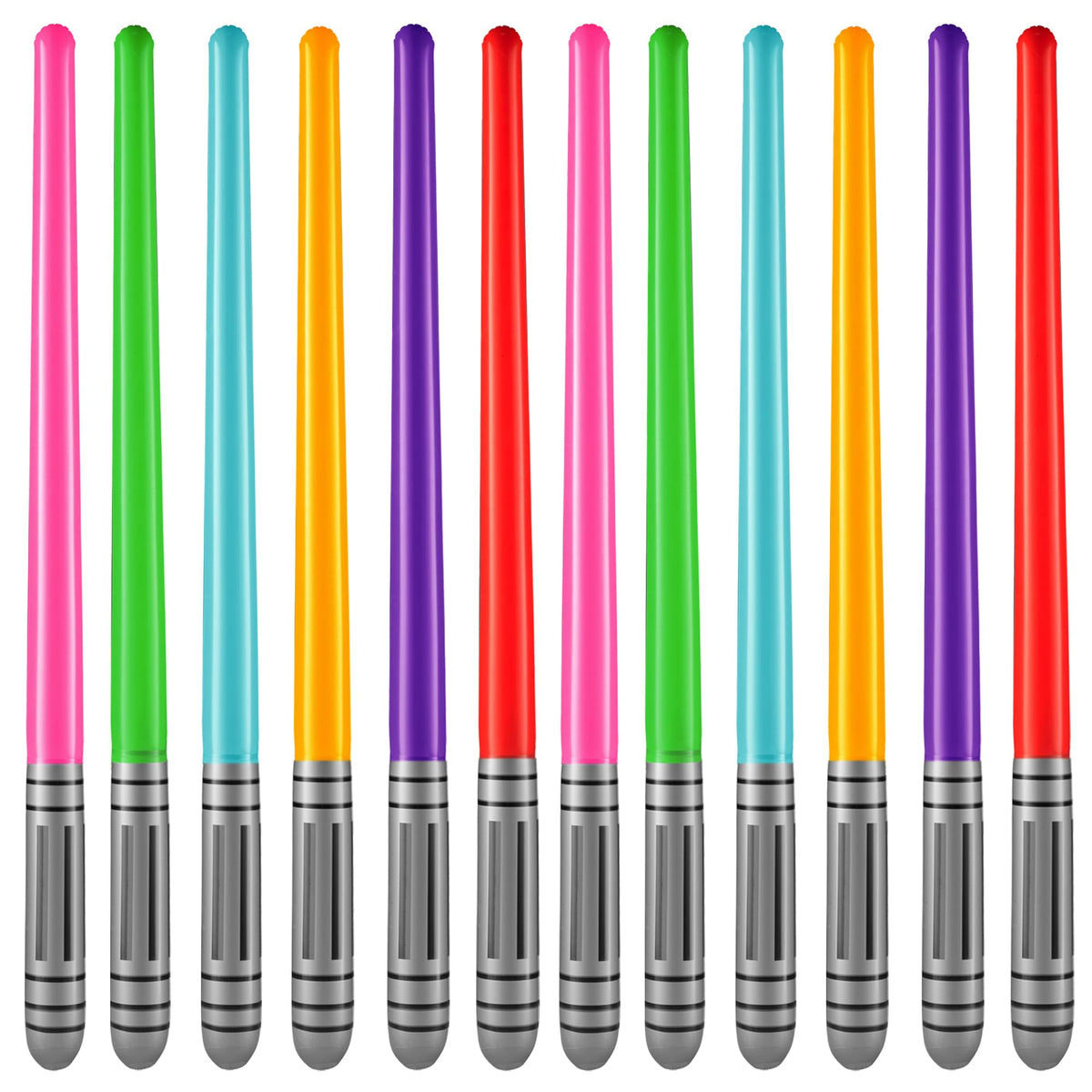 Bedwina inflatable light sabers in yellow neon for festive battles and photo props.