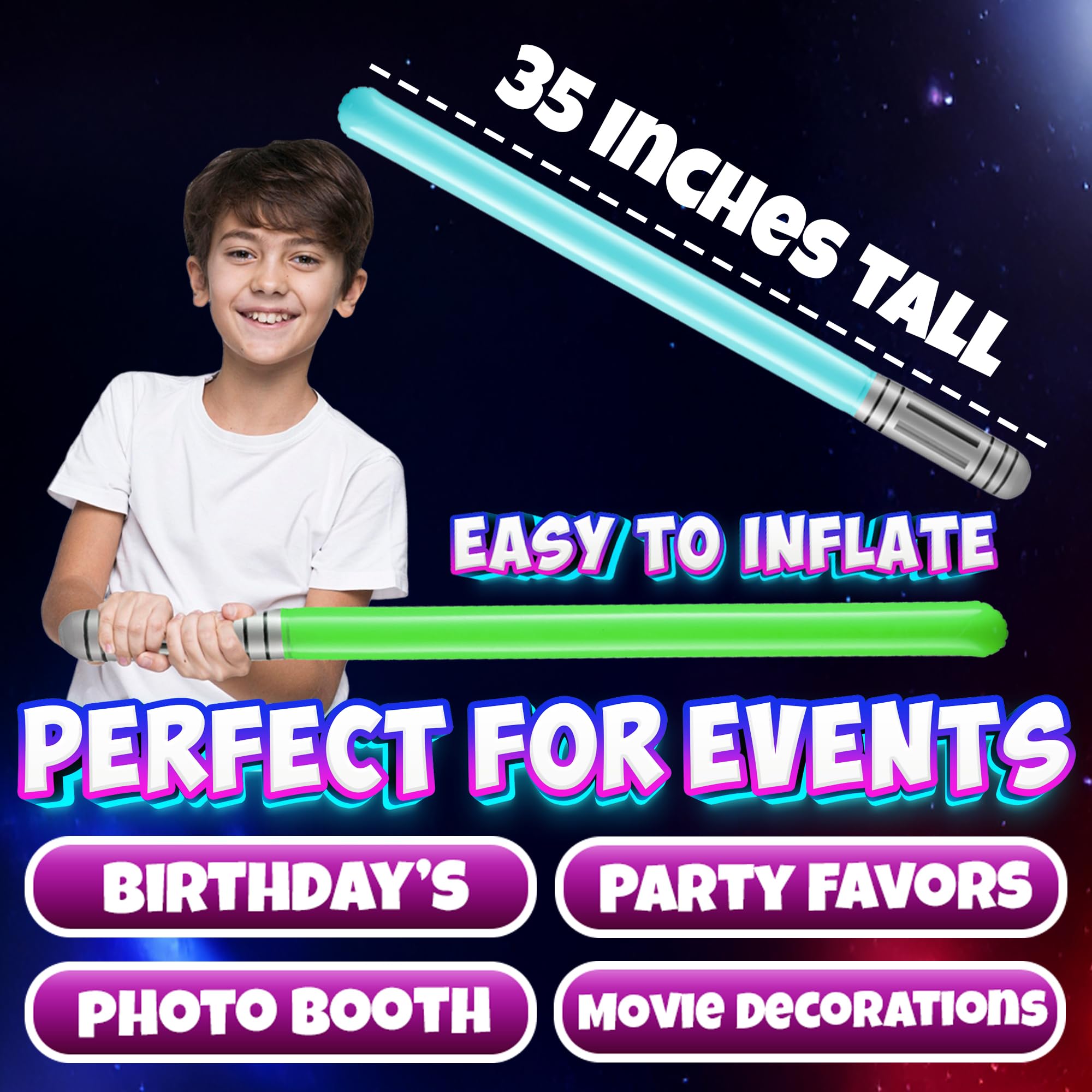Bedwina red inflatable sabers add energetic action to celebrations and games.