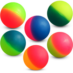 Bedwina jumbo bouncy balls in neon colors for party favors and carnival prizes.