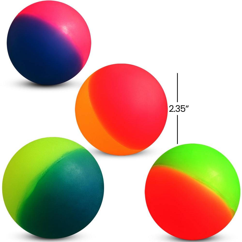 Bedwina bouncy balls with icy translucent texture for easy visibility during play.