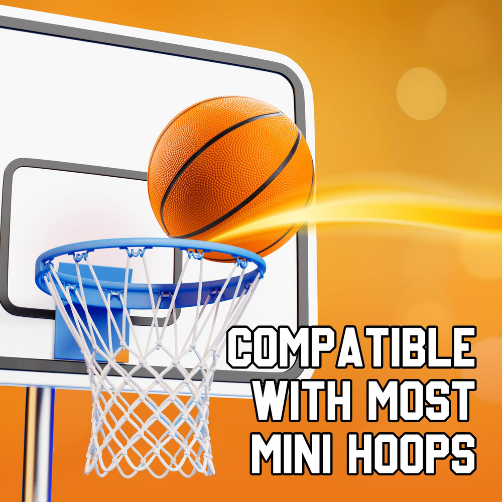 Bedwina mini basketball compatible with rims 12 inches or larger.