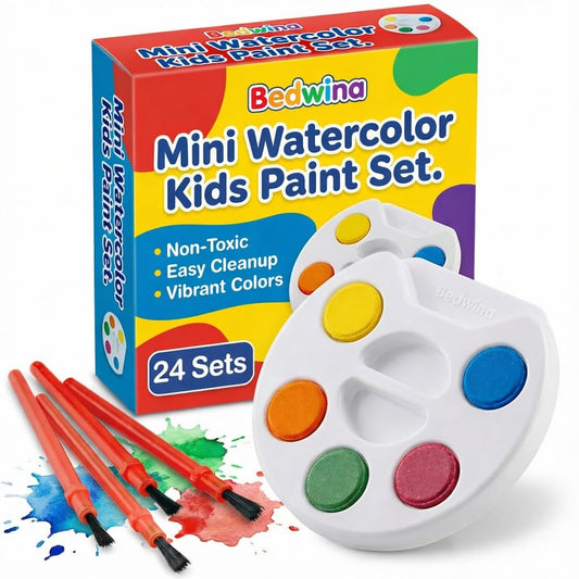 Bedwina mini paint set 24-pack with five paints for quick, colorful kids crafts.