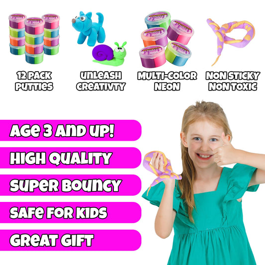 Bedwina Neon Bouncing Putty assortment of neon colors ideal for sensory play.