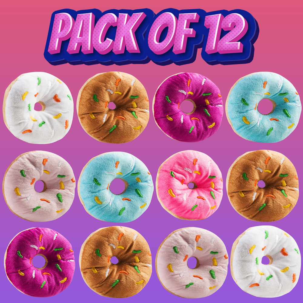 Bedwina 12-pack plush donuts with sprinkles, safe, kid-friendly toy assortment.