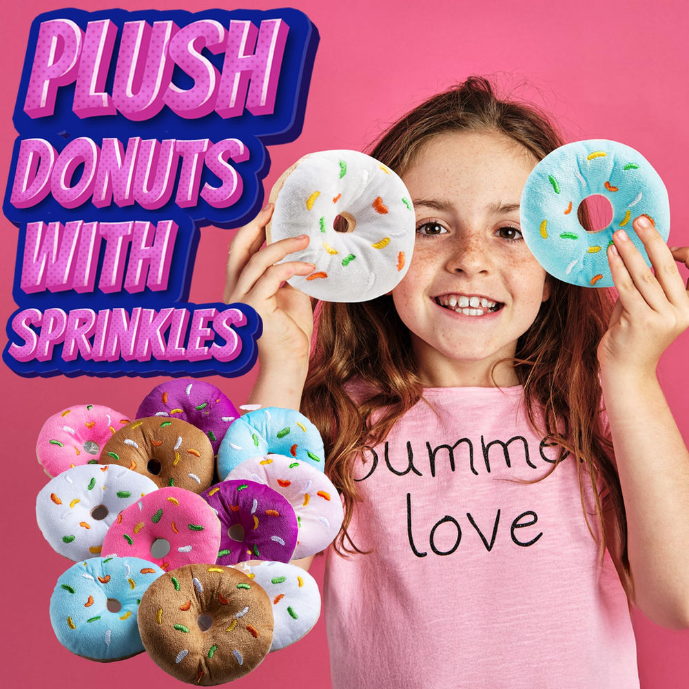 Bedwina plush donut pink with sprinkles, ideal classroom prizes and decorations.
