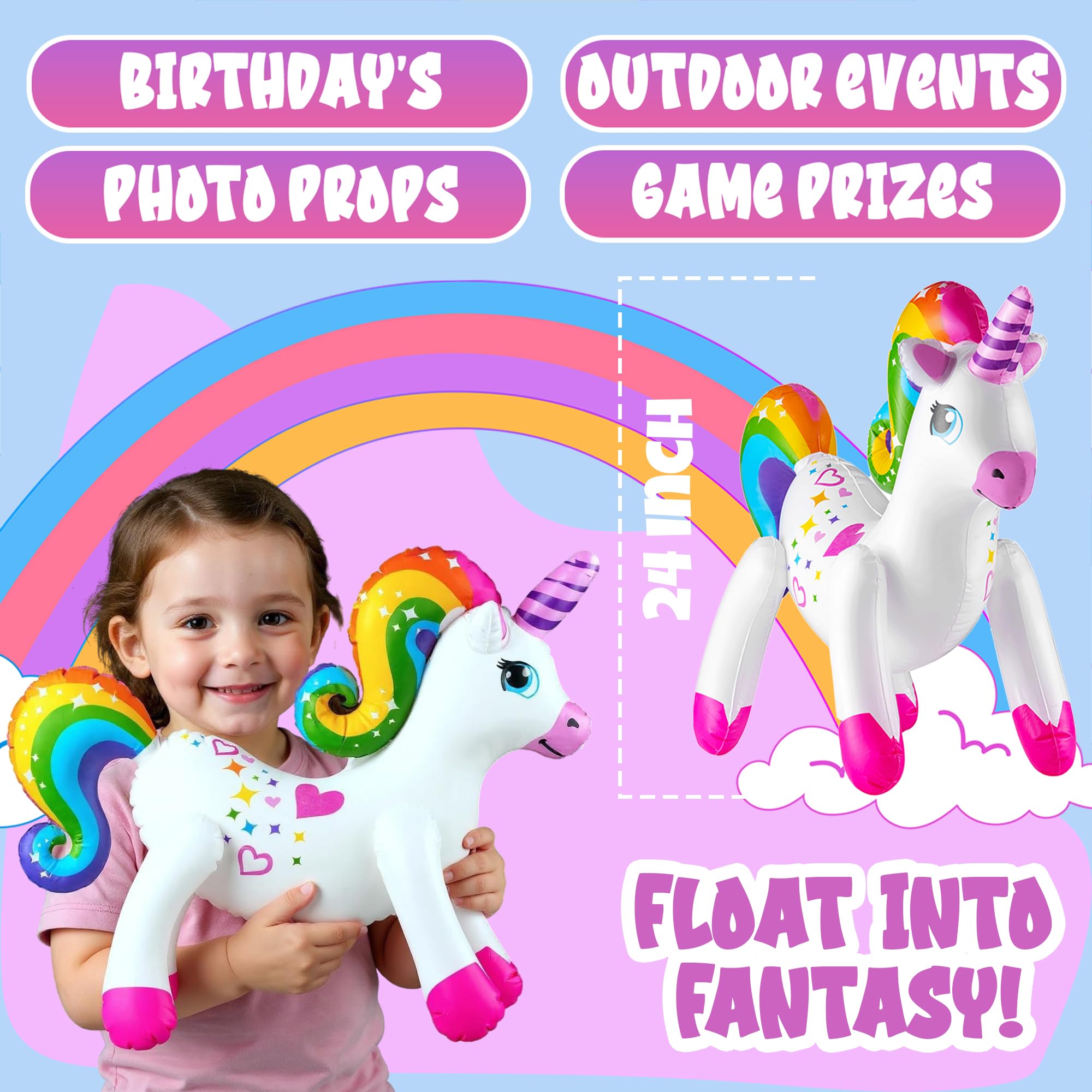 Bedwina pool float unicorn provides soft, durable summer water play.