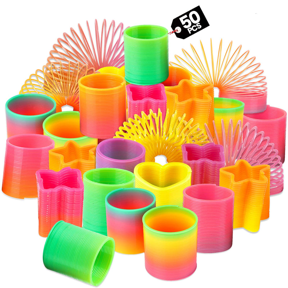 Bedwina Rainbow Spring Toy Assortment: 50 colorful coils in assorted shapes.