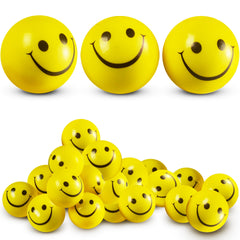 Bedwina smile-face stress balls 24-pack, 2-inch yellow for mood boosts and focus.