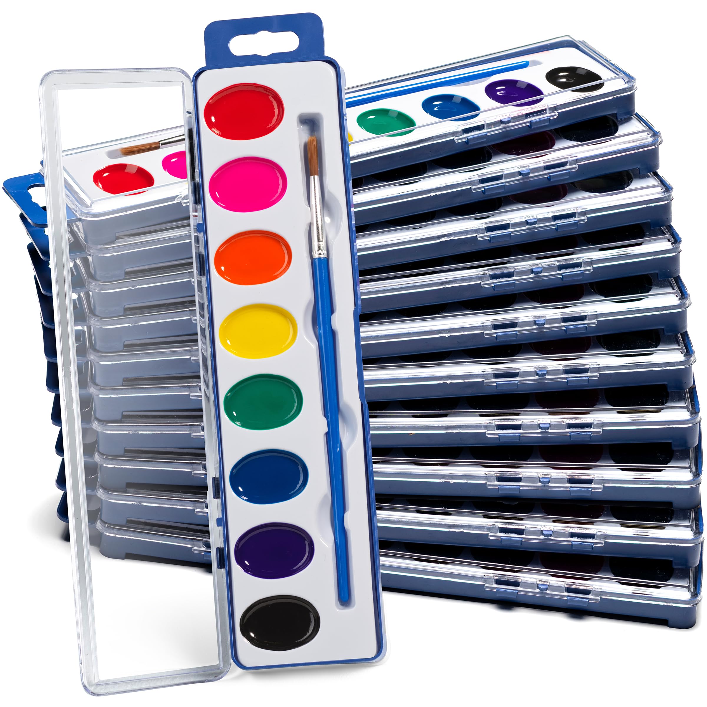 Bedwina watercolor sets 12-pack with palette tray for classroom painting.