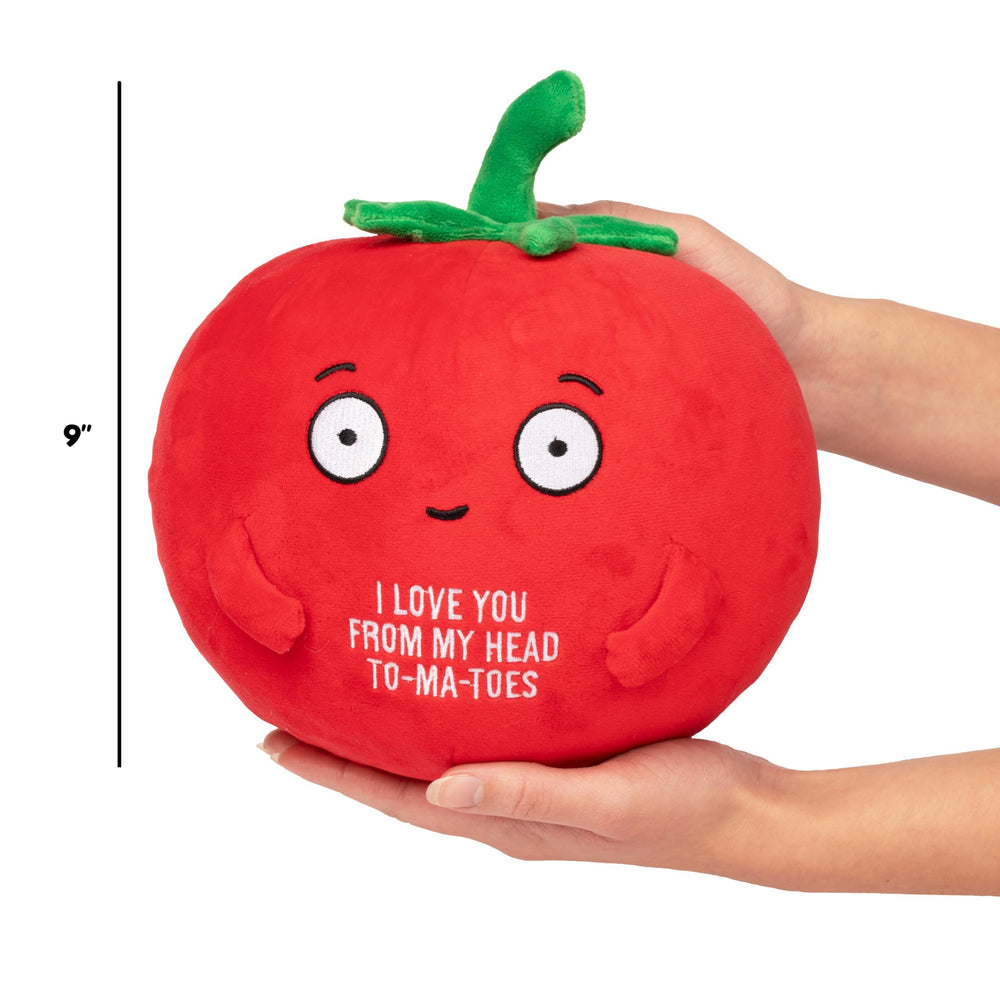 Bee! Tender Tomato plushie closeup showing ultra-soft fabric for soothing hugs.