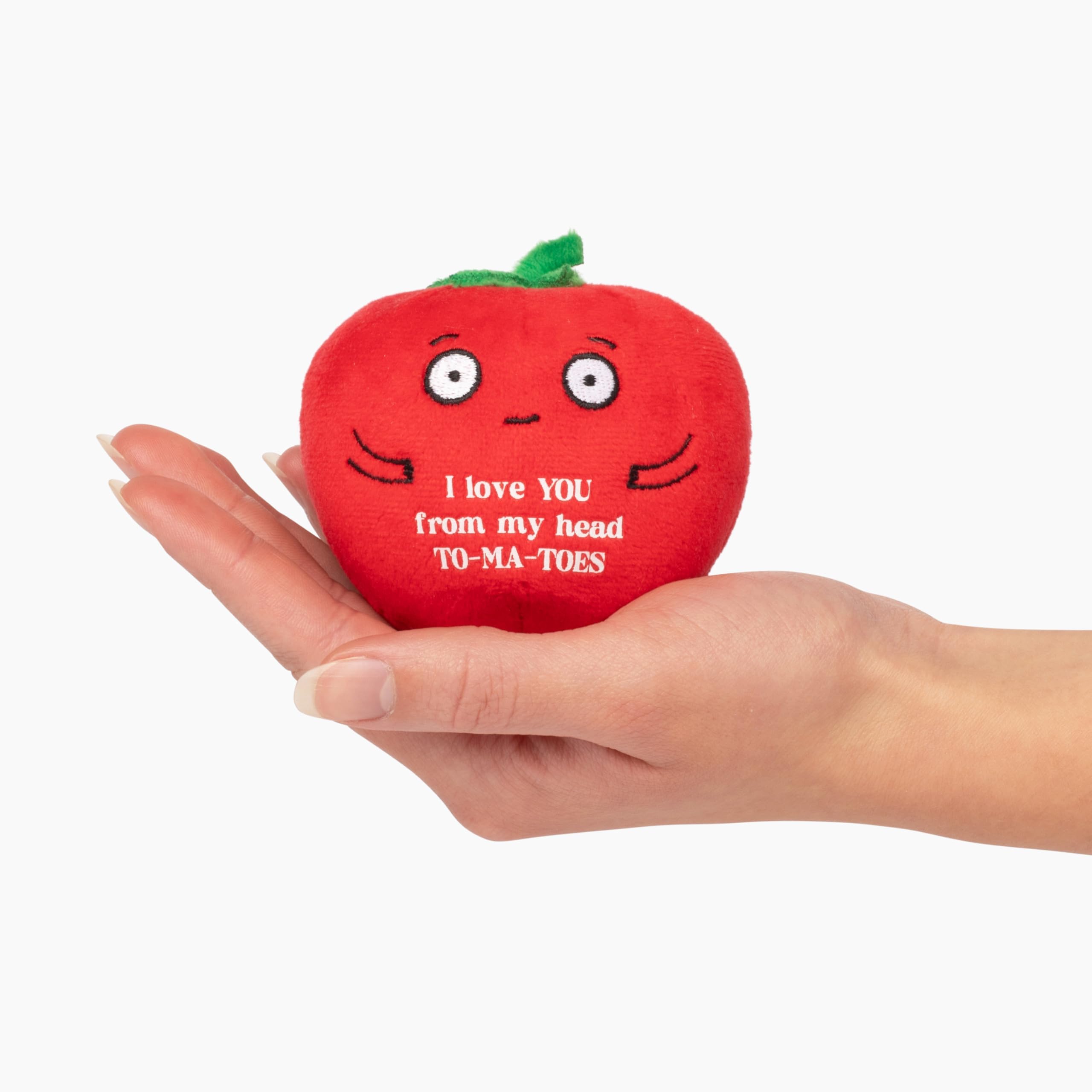 Bee Tender Tomato plushie side view highlighting soft fabric