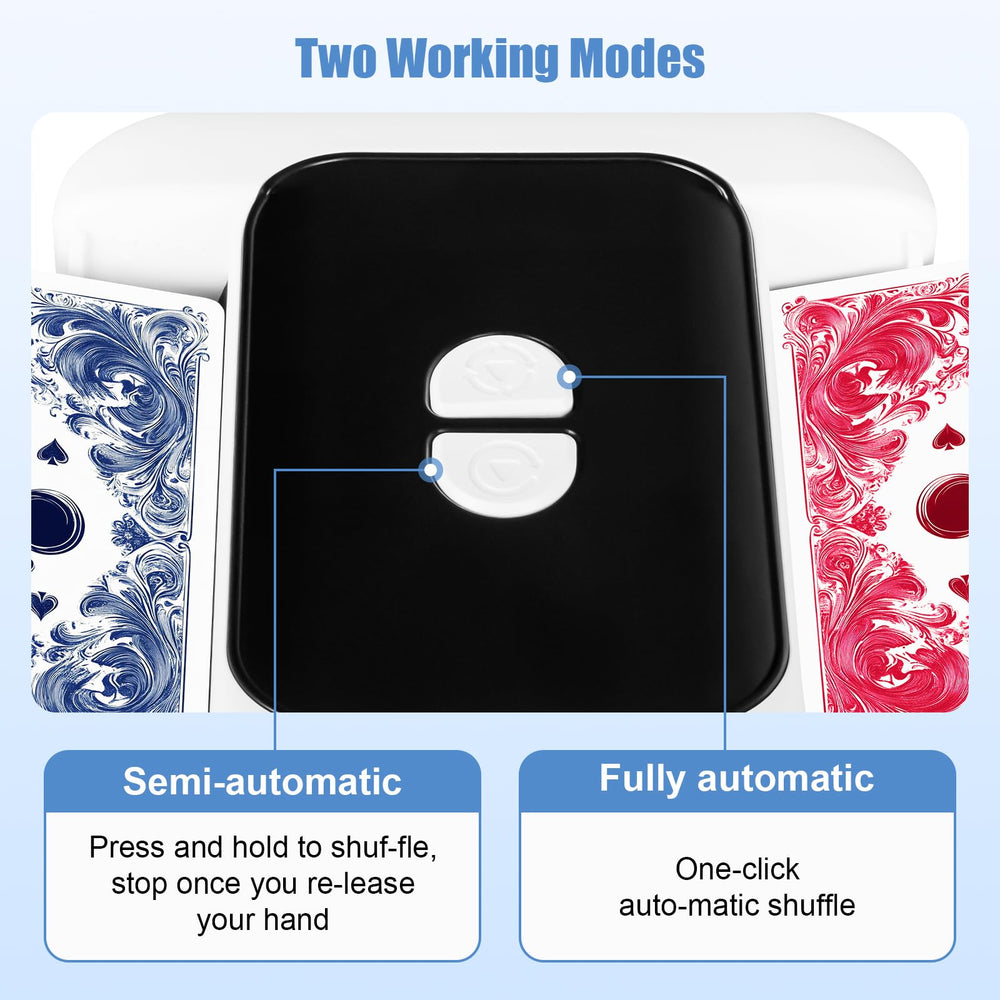 BEE&FLOWER Card Shuffler battery view highlighting rechargeable power for cordless play.