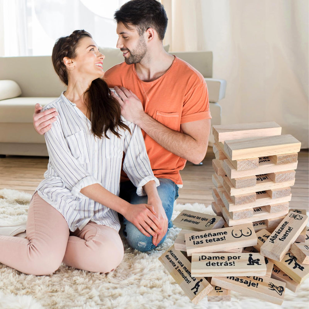 Beecotox blocks tower game, dating night activity encouraging playful connection.