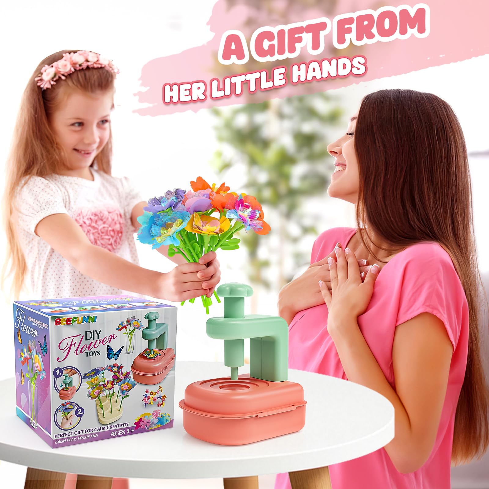 Beefunni Flower Centers detail adds focal points for unique child-made arrangements.