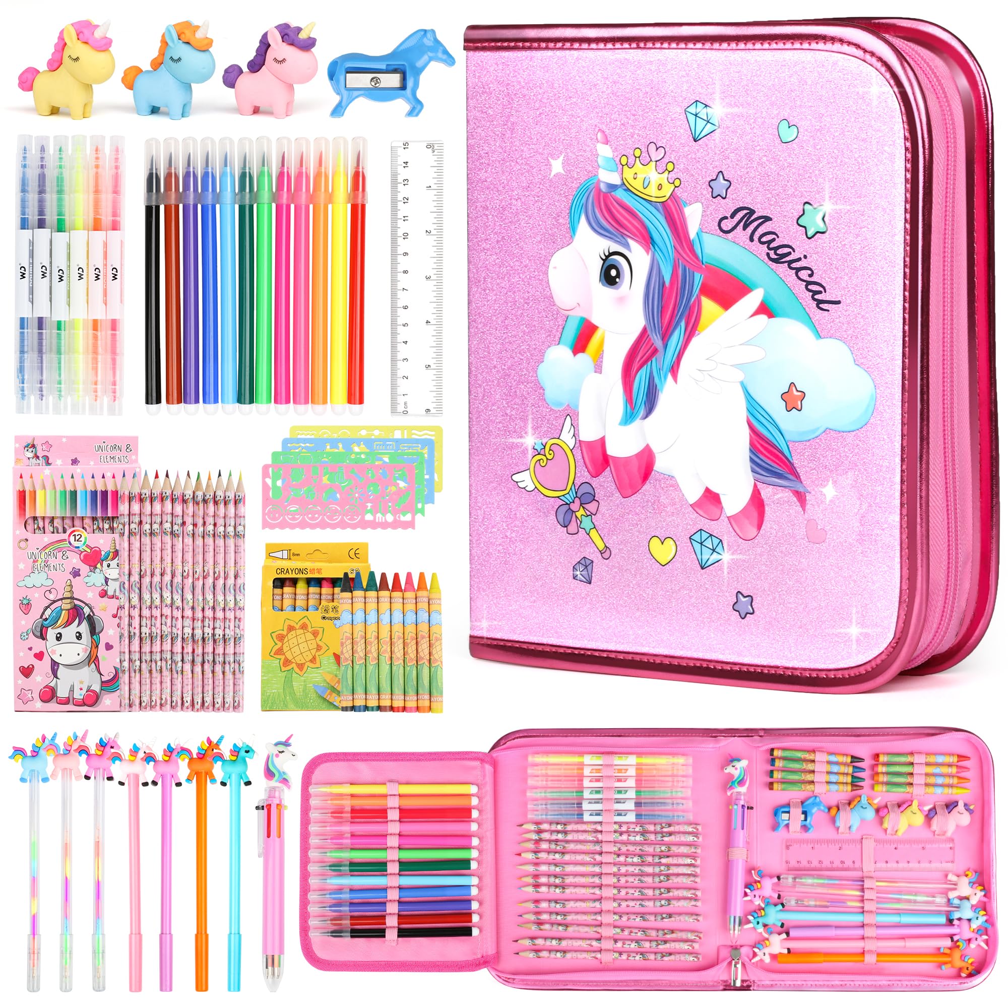 Beefunni unicorn glitter pencil case keeps art supplies neatly organized for on-the-go creativity.