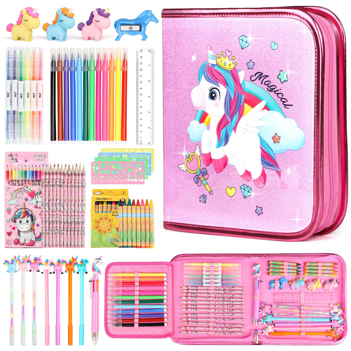 Beefunni unicorn glitter pencil case keeps art supplies neatly organized for on-the-go creativity.