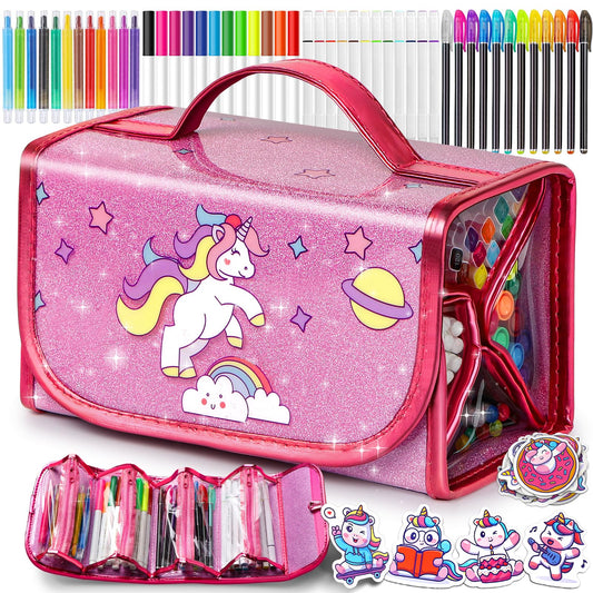 Beefunni Unicorn Washable Markers set of 48 with pencil case for organized travel coloring