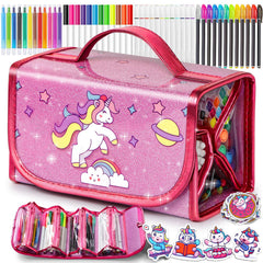 Beefunni Unicorn Washable Markers set of 48 with pencil case for organized travel coloring