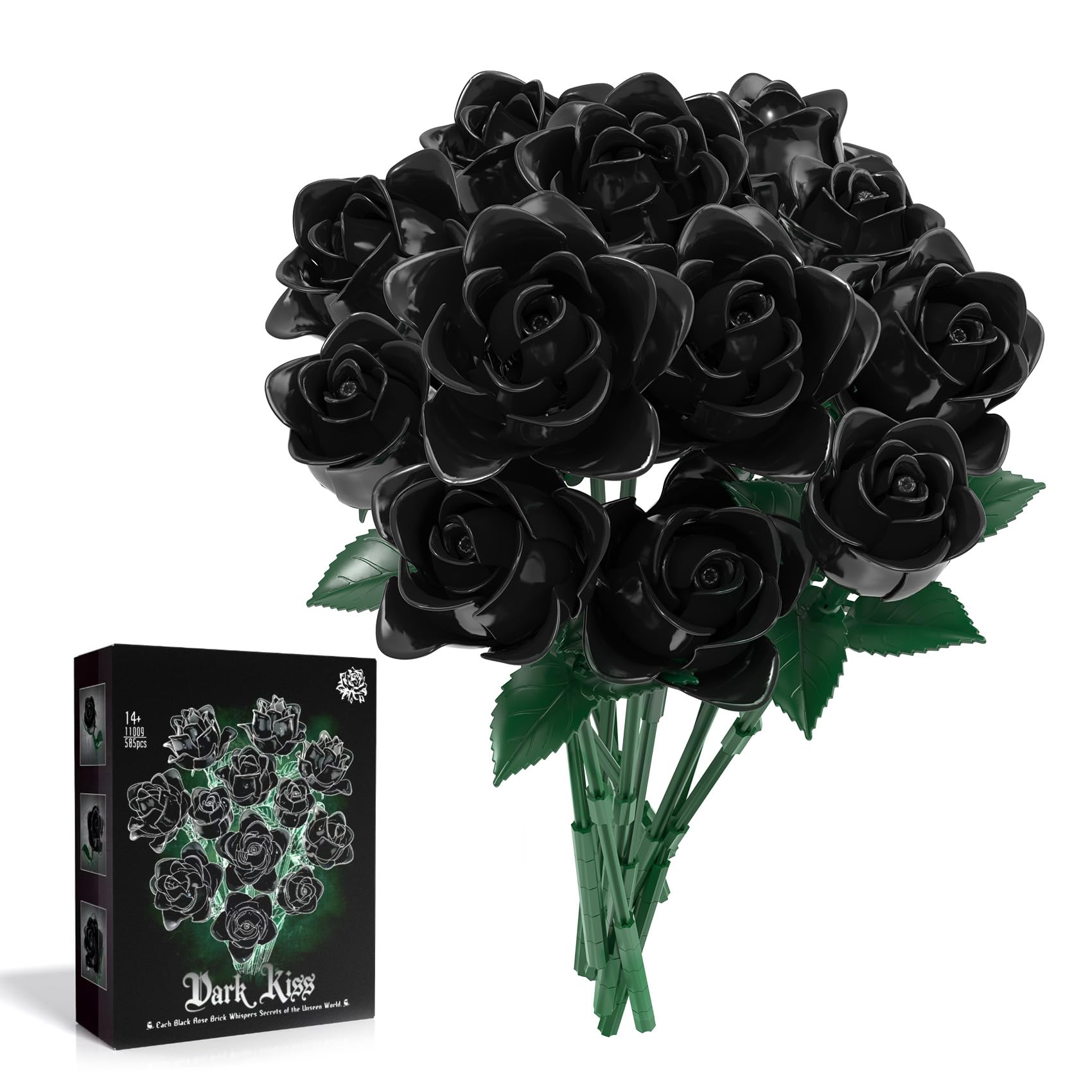 BeepZipp Black Roses bouquet building set with interlocking bricks for lasting decor.