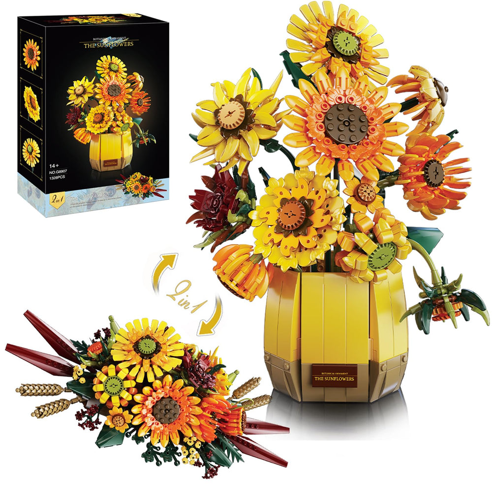 BeepZipp sunflower building set with vase, bright desk centerpiece ready to display.