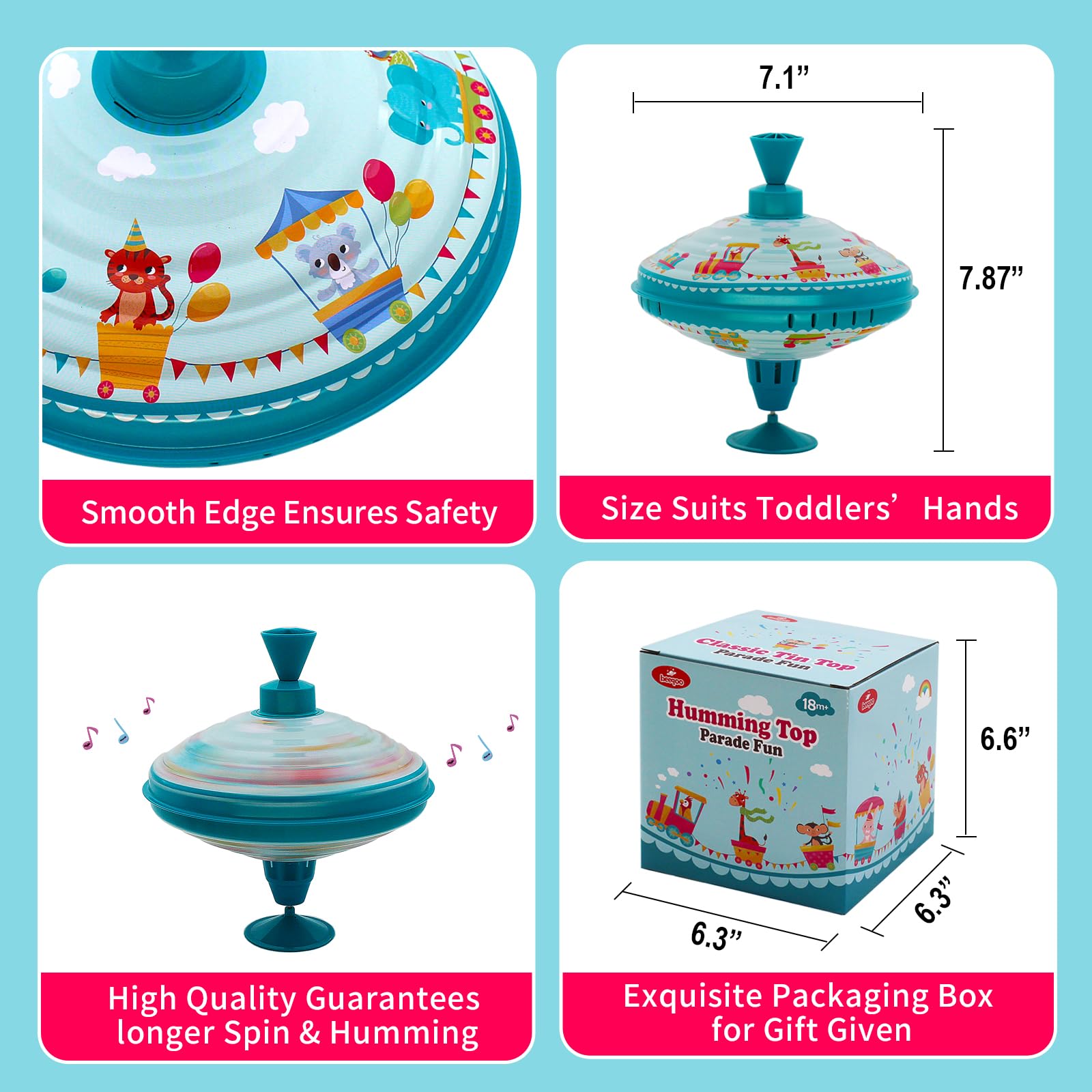 Beeqoo Humming Top seven-point-nine-inch size supports tiny hands.