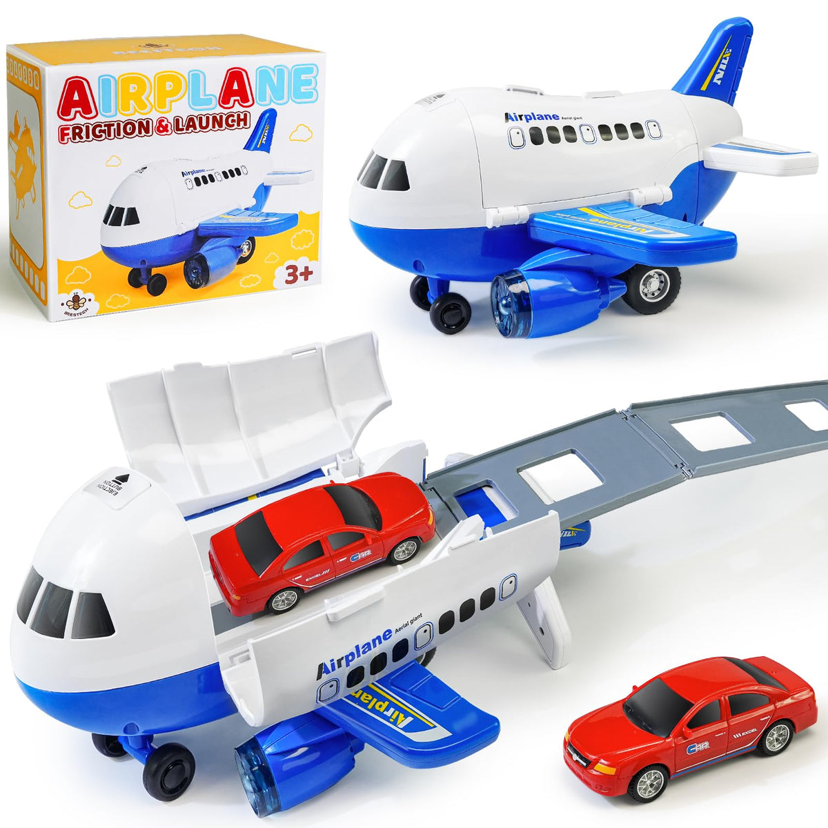 Beestech airplane toy blue with runway promotes imaginative play on any surface