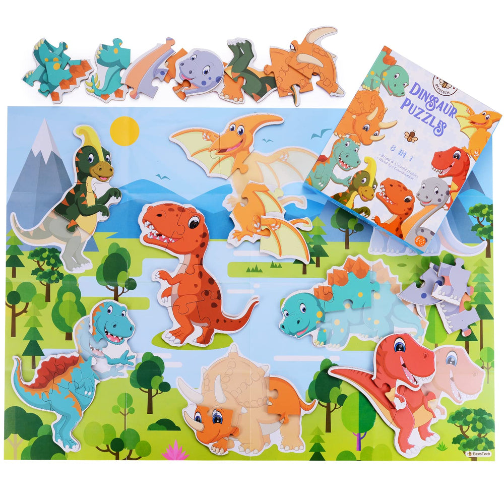 Beestech dinosaur puzzle with 3-6 pieces supports progressive difficulty for toddlers