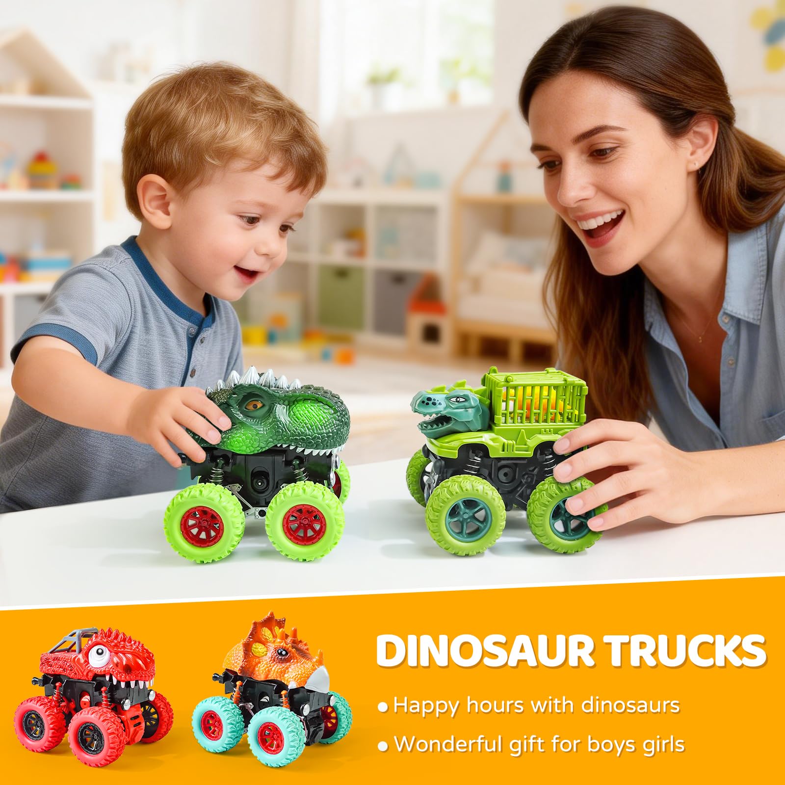 Beestech dinosaur monster truck closeup: durable plastic with vivid detailing